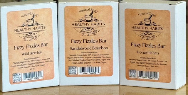 Fizzy Fizzles Soap Bar: Sandalwood Bourbon, Honey'd Oats and Wild Berries